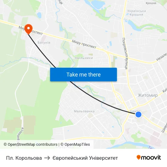 Пл. Корольова to Європейський Університет map