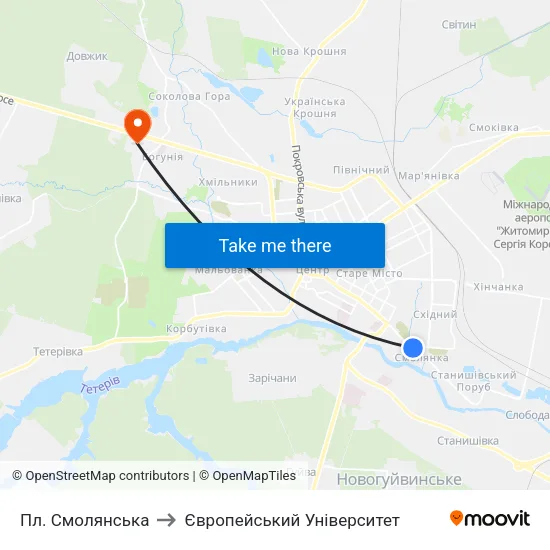 Пл. Смолянська to Європейський Університет map