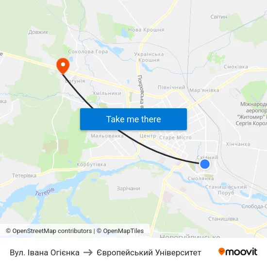 Вул. Івана Огієнка to Європейський Університет map