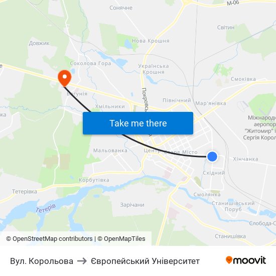 Вул. Корольова to Європейський Університет map