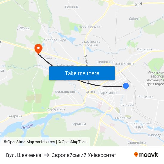 Вул. Шевченка to Європейський Університет map