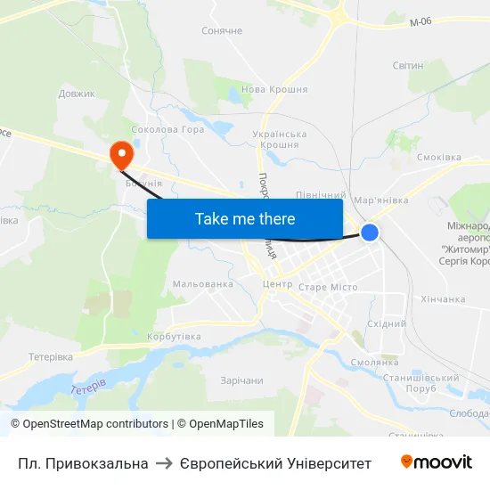 Пл. Привокзальна to Європейський Університет map