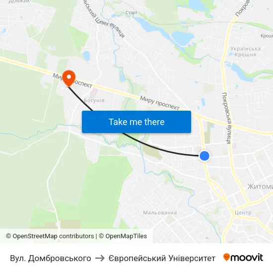 Вул. Домбровського to Європейський Університет map