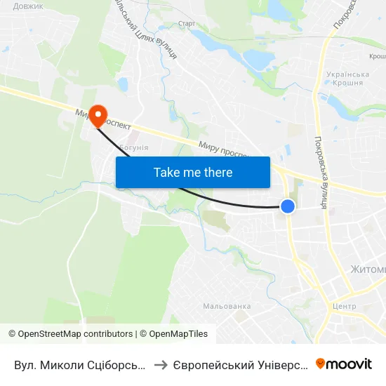 Вул. Миколи Сціборського to Європейський Університет map