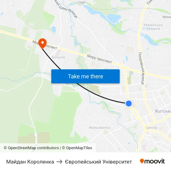 Майдан Короленка to Європейський Університет map