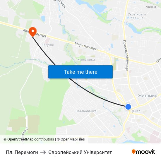 Пл. Перемоги to Європейський Університет map