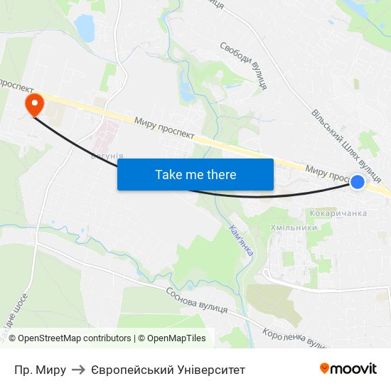 Пр. Миру to Європейський Університет map