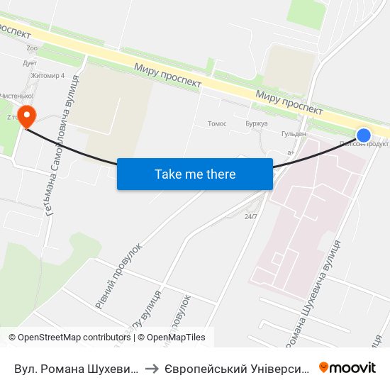 Вул. Романа Шухевича to Європейський Університет map