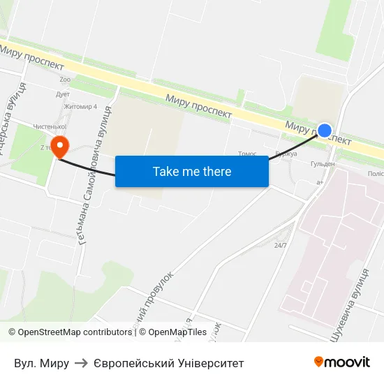 Вул. Миру to Європейський Університет map