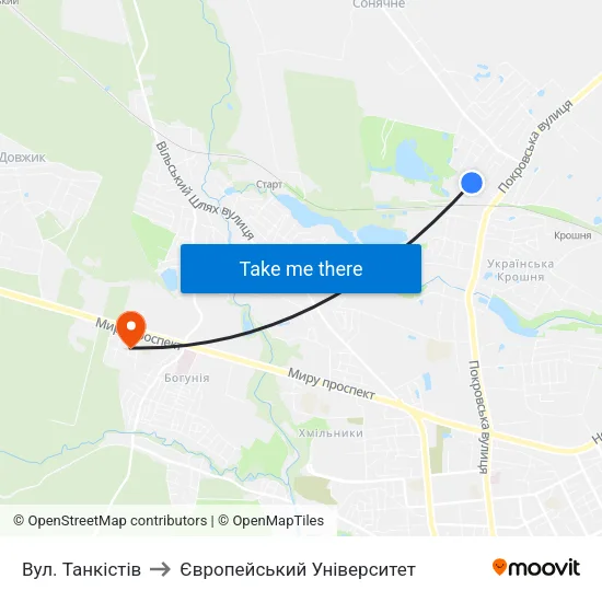 Вул. Танкістів to Європейський Університет map