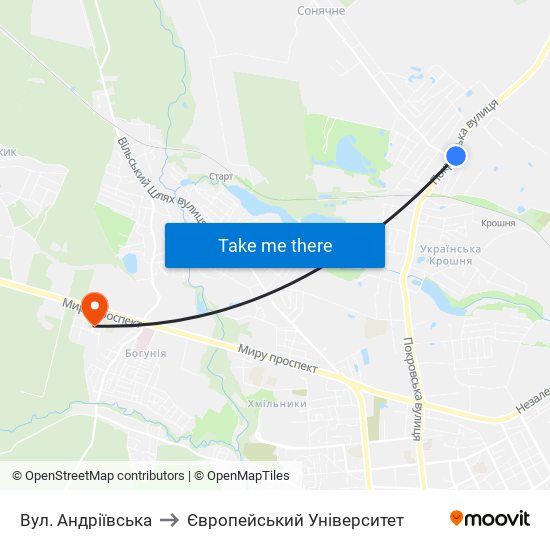 Вул. Андріївська to Європейський Університет map