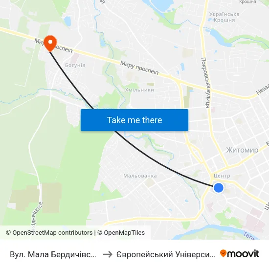 Вул. Мала Бердичівська to Європейський Університет map