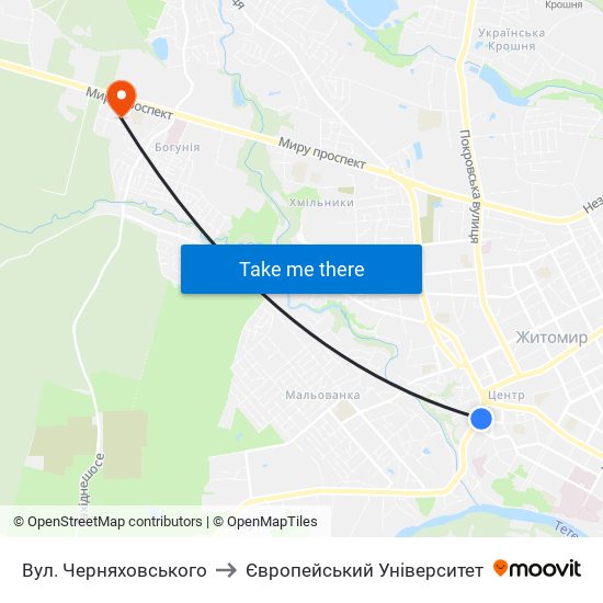 Вул. Черняховського to Європейський Університет map