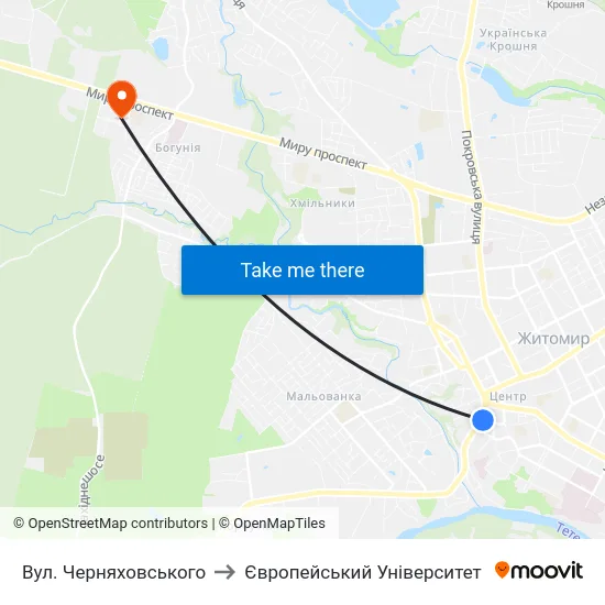 Вул. Черняховського to Європейський Університет map