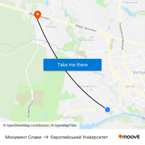 Монумент Слави to Європейський Університет map