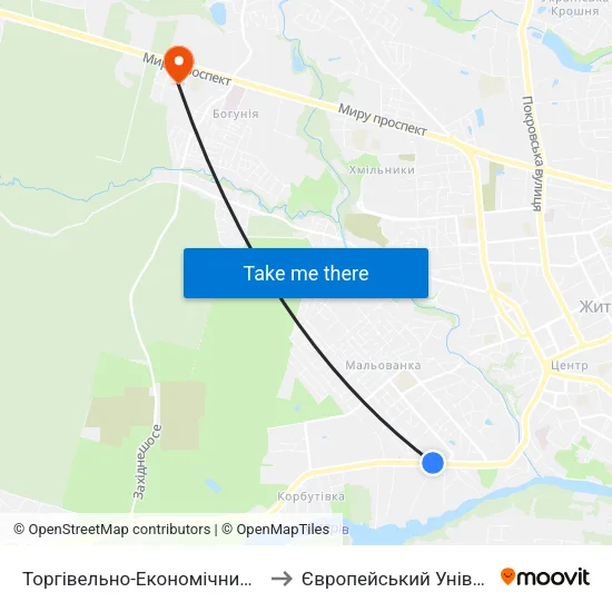 Торгівельно-Економічний Коледж to Європейський Університет map