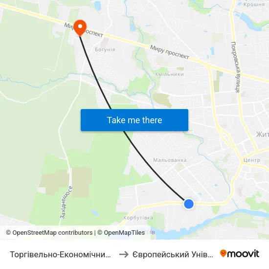 Торгівельно-Економічний Коледж to Європейський Університет map