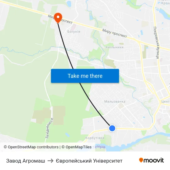 Завод Агромаш to Європейський Університет map