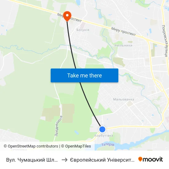 Вул. Чумацький Шлях to Європейський Університет map
