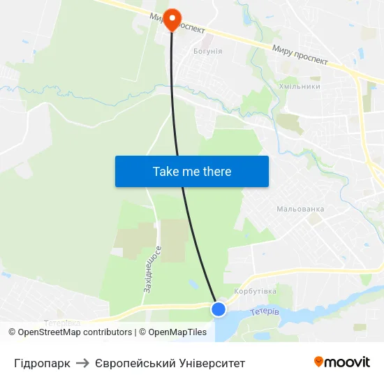 Гідропарк to Європейський Університет map
