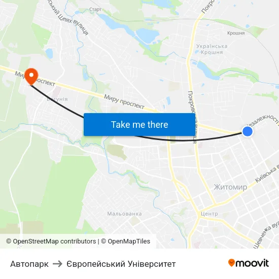 Автопарк to Європейський Університет map