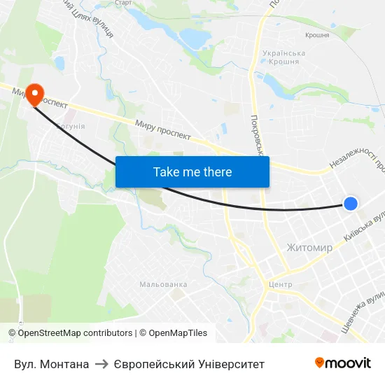 Вул. Монтана to Європейський Університет map