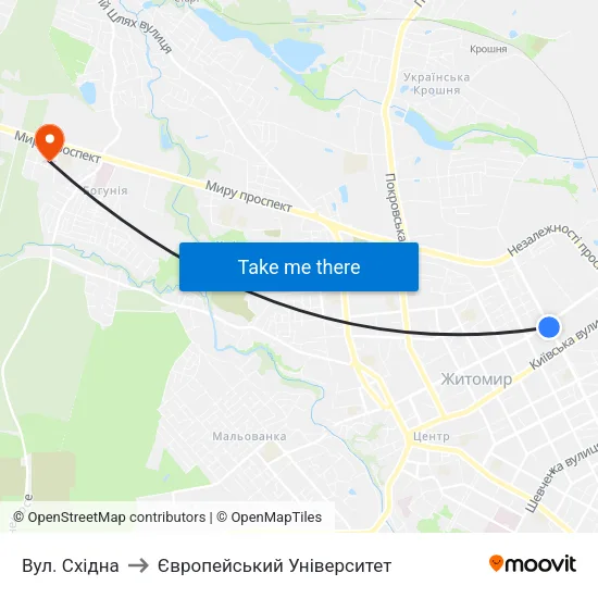 Вул. Східна to Європейський Університет map