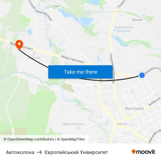 Автоколона to Європейський Університет map