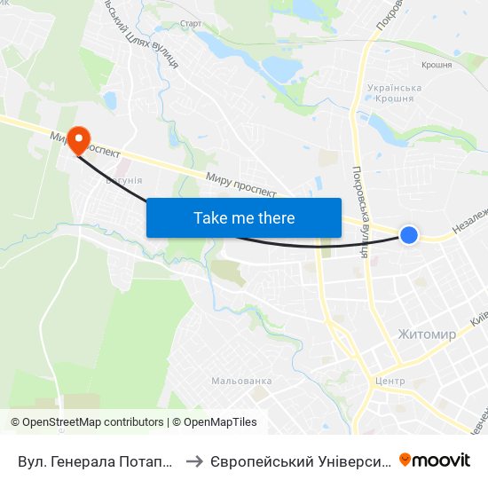 Вул. Генерала Потапова to Європейський Університет map