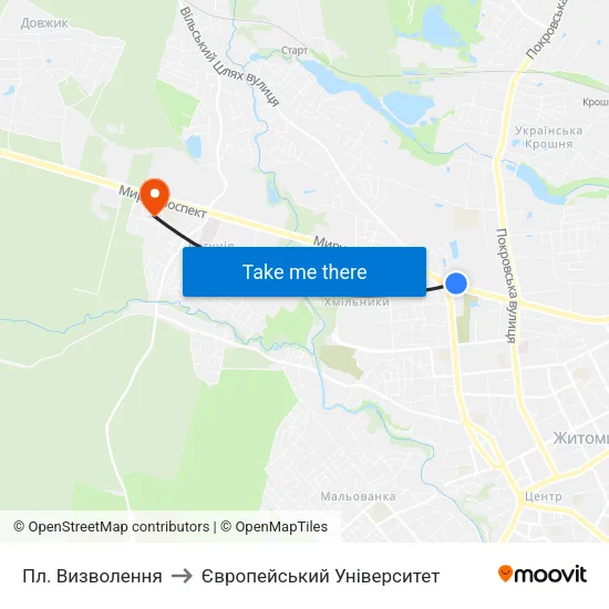 Пл. Визволення to Європейський Університет map