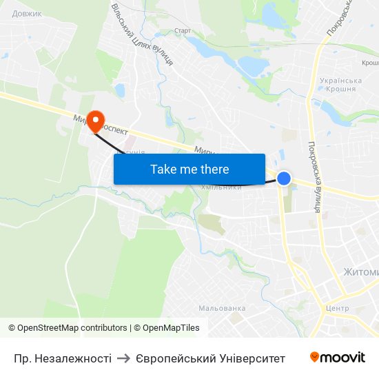 Пр. Незалежності to Європейський Університет map