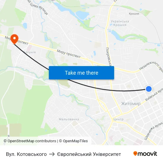 Вул. Котовського to Європейський Університет map