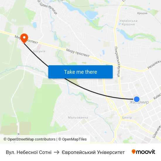 Вул. Небесної Сотні to Європейський Університет map