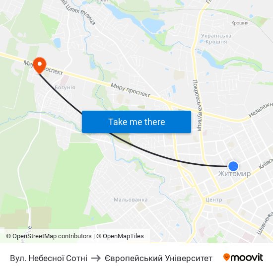 Вул. Небесної Сотні to Європейський Університет map