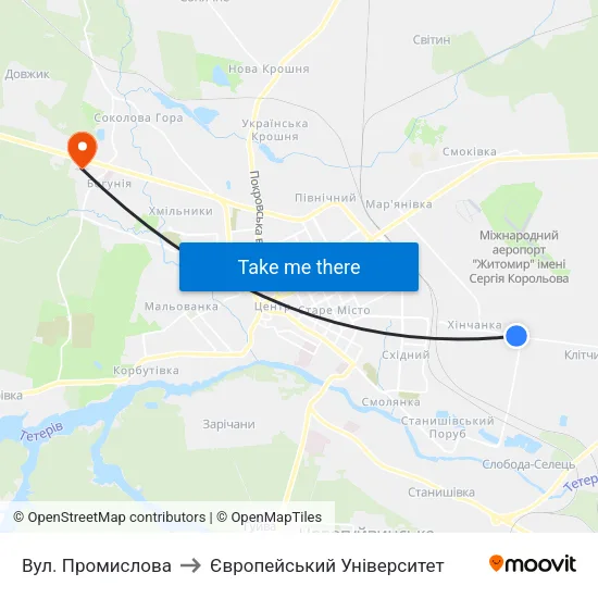 Вул. Промислова to Європейський Університет map