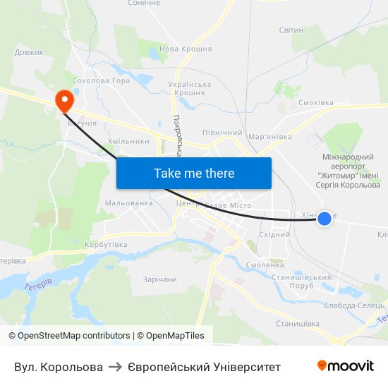 Вул. Корольова to Європейський Університет map