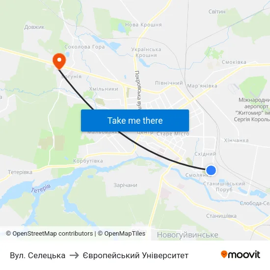 Вул. Селецька to Європейський Університет map