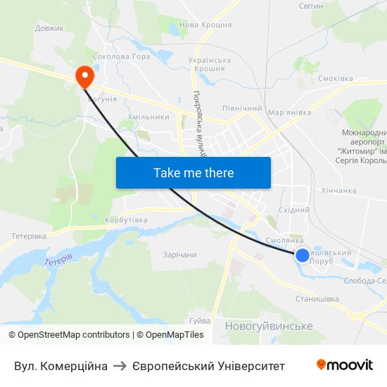 Вул. Комерційна to Європейський Університет map