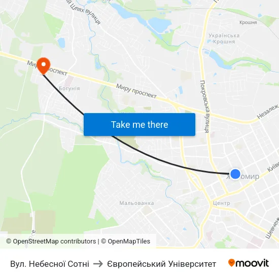 Вул. Небесної Сотні to Європейський Університет map