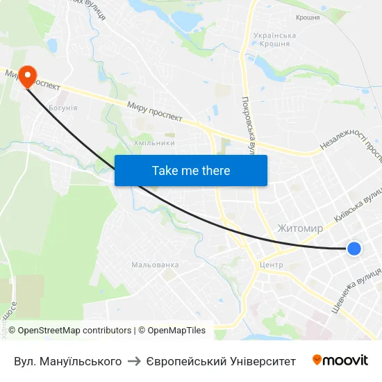 Вул. Мануїльського to Європейський Університет map