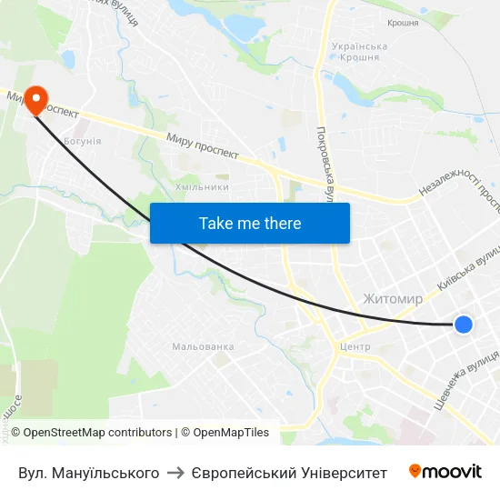 Вул. Мануїльського to Європейський Університет map