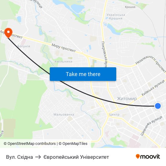 Вул. Східна to Європейський Університет map