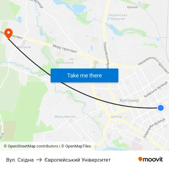 Вул. Східна to Європейський Університет map