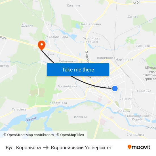 Вул. Корольова to Європейський Університет map