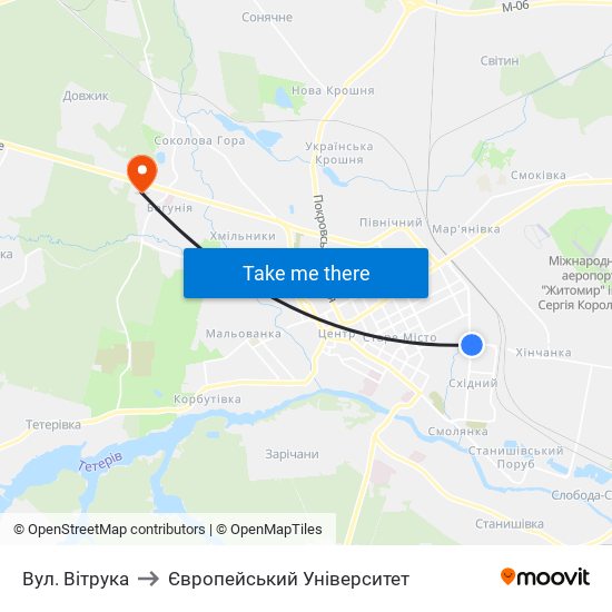 Вул. Вітрука to Європейський Університет map