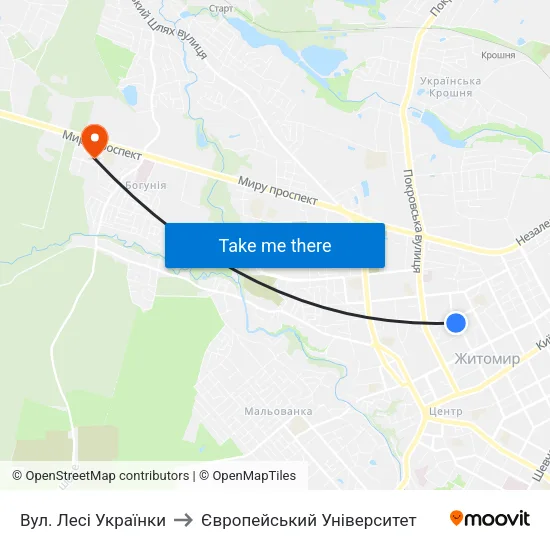 Вул. Лесі Українки to Європейський Університет map
