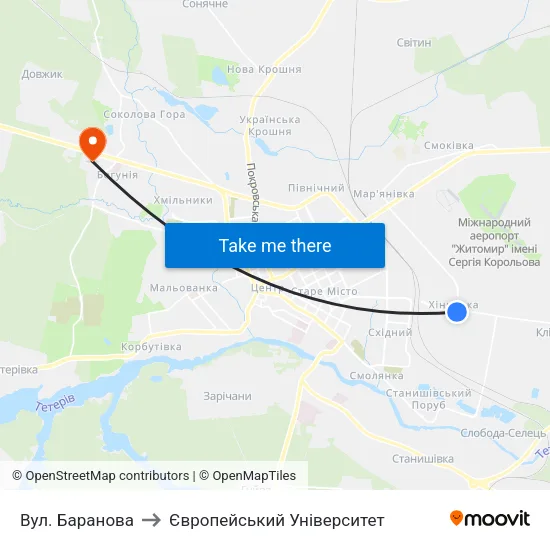 Вул. Баранова to Європейський Університет map