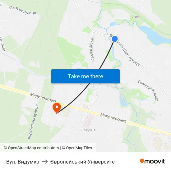 Вул. Видумка to Європейський Університет map
