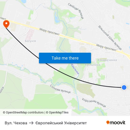 Вул. Чехова to Європейський Університет map