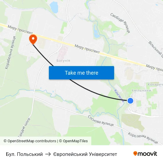 Бул. Польський to Європейський Університет map